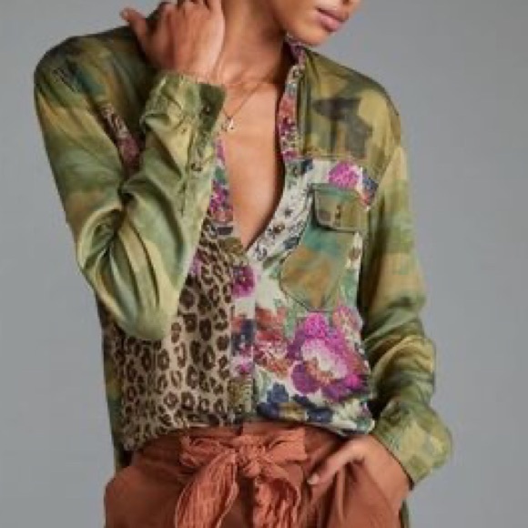 Anthropologie Pilcro Camo Leopard Floral Print Relaxed Button Down Shirt - XS - Picture 15 of 15